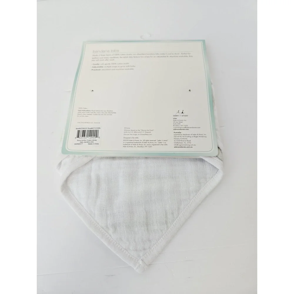 NWT Aden + And Anais Disney Baby Dumbo‎ Elephant 2 PK Cotton Muslin Snap Bibs